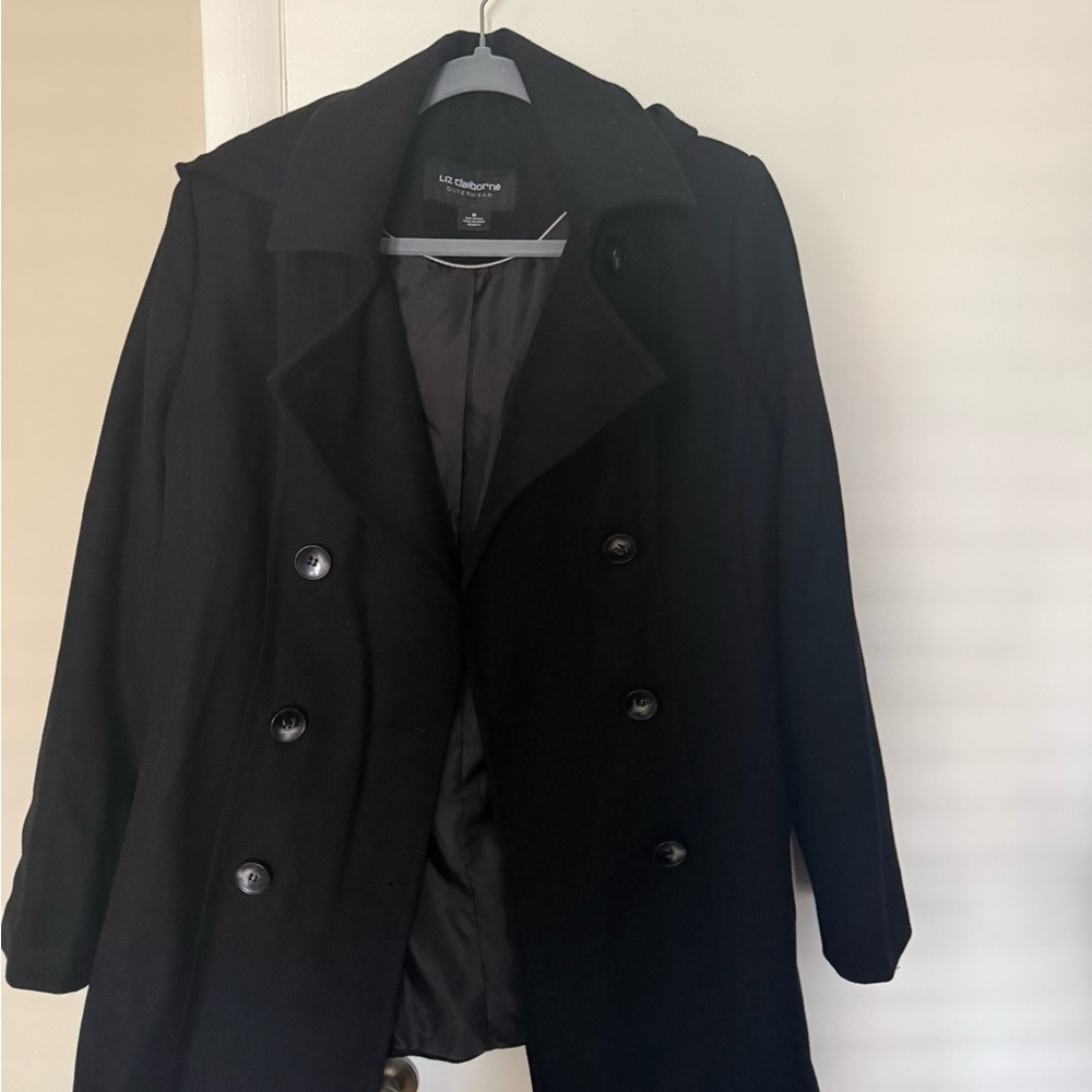 Liz Claiborne Black Double-Breasted Wool Peacoat